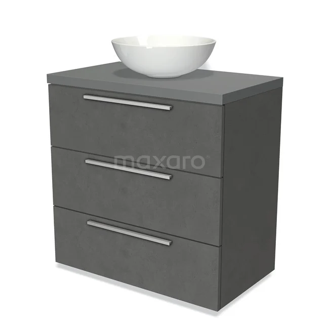 Modulo Plato Vanity units for countertop basin | 80 cm Dark grey concrete Flat front Mid grey worktop 3 drawers BMK19-00436