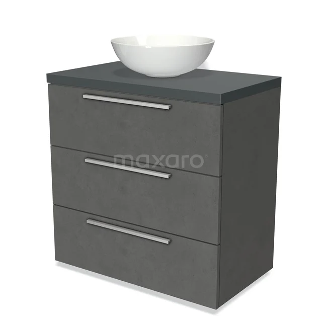 Modulo Plato Vanity units for countertop basin | 80 cm Dark grey concrete Flat front Dark grey worktop 3 drawers BMK19-00439