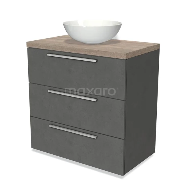 Modulo Plato Vanity units for countertop basin | 80 cm Dark grey concrete Flat front Oak worktop 3 drawers BMK19-00441
