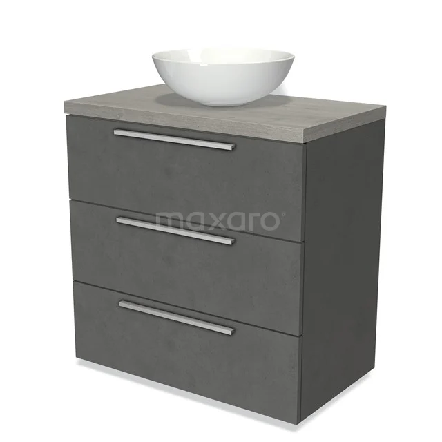 Modulo Plato Vanity units for countertop basin | 80 cm Dark grey concrete Flat front Grey oak worktop 3 drawers BMK19-00446