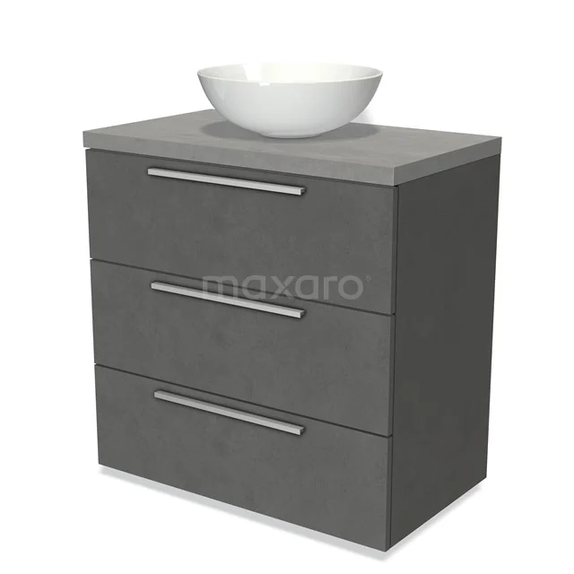 Modulo Plato Vanity units for countertop basin | 80 cm Dark grey concrete Flat front Light grey concrete worktop 3 drawers BMK19-00447