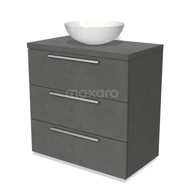 Modulo Plato Vanity units for countertop basin | 80 cm Dark grey concrete Flat front Dark grey concrete worktop 3 drawers BMK19-00448