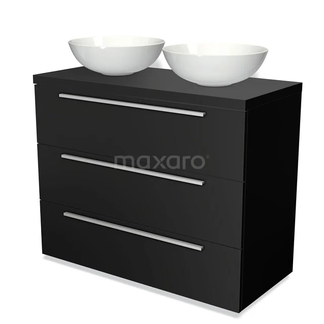 Modulo Plato Vanity units for countertop basin | 100 cm Matte black Flat front Matte black worktop 3 drawers BMK19-00449