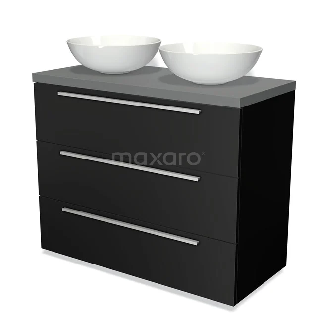 Modulo Plato Vanity units for countertop basin | 100 cm Matte black Flat front Mid grey worktop 3 drawers BMK19-00450