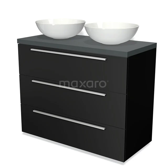 Modulo Plato Vanity units for countertop basin | 100 cm Matte black Flat front Dark grey worktop 3 drawers BMK19-00453