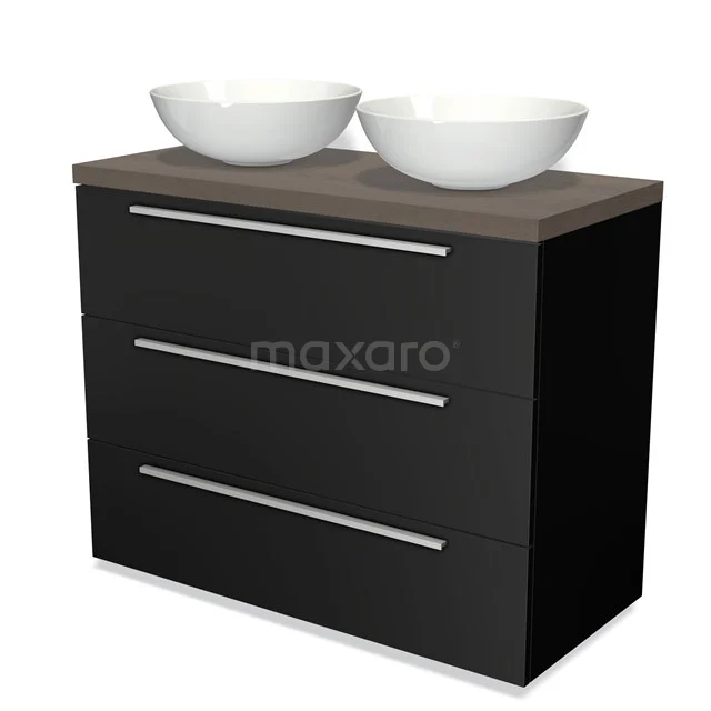 Modulo Plato Vanity units for countertop basin | 100 cm Matte black Flat front Dark brown oak worktop 3 drawers BMK19-00459