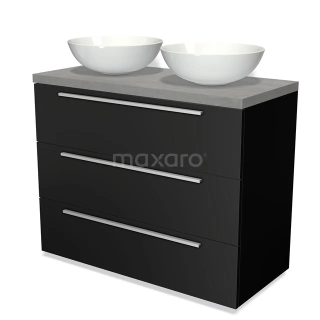 Modulo Plato Vanity units for countertop basin | 100 cm Matte black Flat front Light grey concrete worktop 3 drawers BMK19-00461