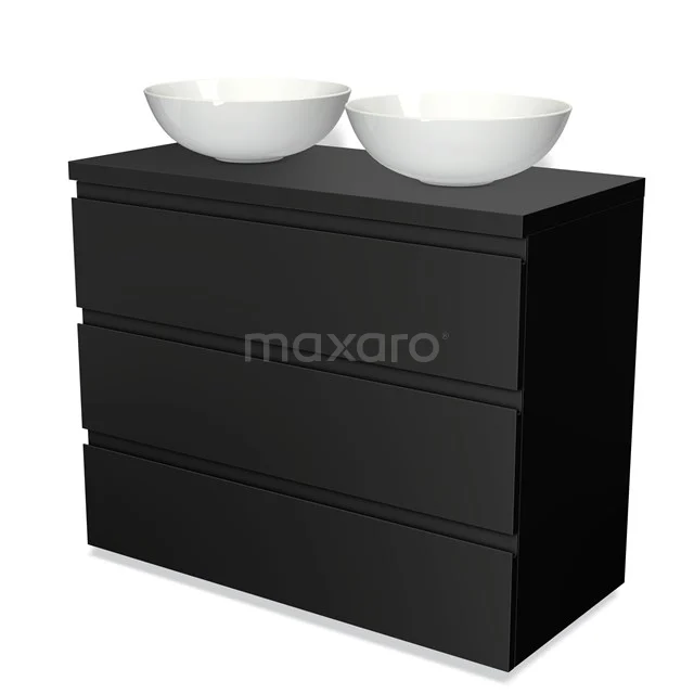 Modulo Plato Vanity units for countertop basin | 100 cm Matte black Handle-less front Matte black worktop 3 drawers BMK19-00477