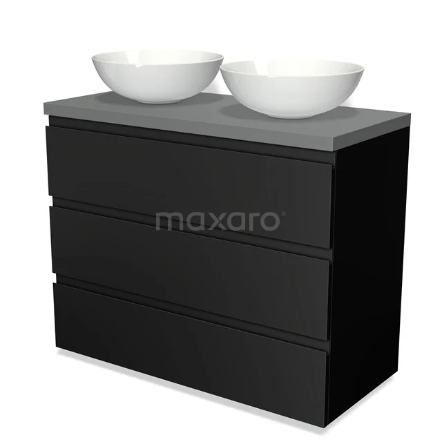 Modulo Plato Vanity units for countertop basin | 100 cm Matte black Handle-less front Mid grey worktop 3 drawers BMK19-00478