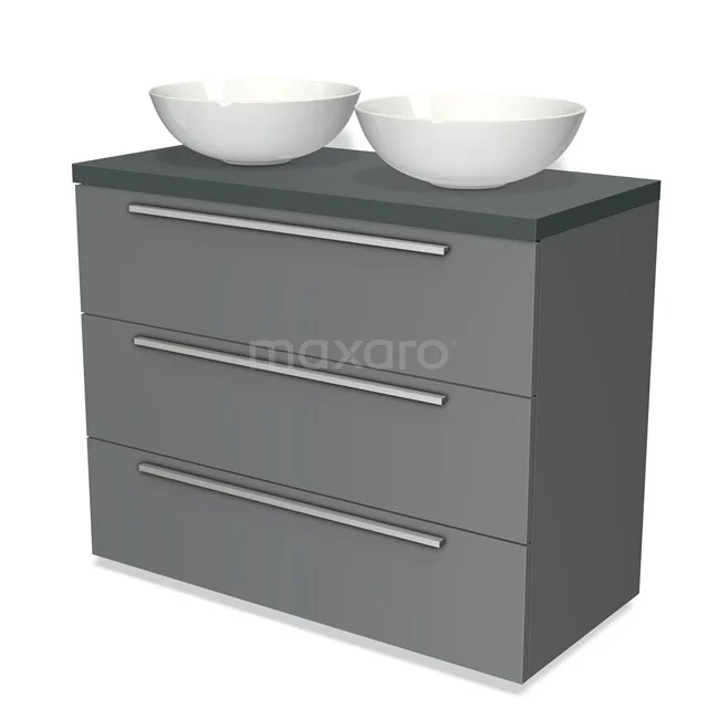 Modulo Plato Vanity units for countertop basin | 100 cm Mid grey Flat front Dark grey worktop 3 drawers BMK19-00495