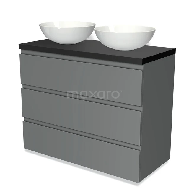 Modulo Plato Vanity units for countertop basin | 100 cm Mid grey Handle-less front Matte black worktop 3 drawers BMK19-00519