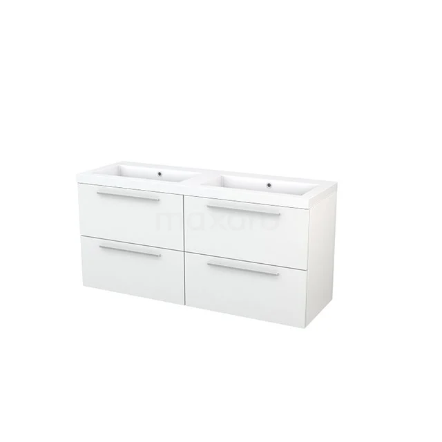 Modulo+ Vanity units with basin | 140 cm High-gloss white Flat front Mineral marble 4 drawers BMP004104 White Bathroom unit with double basin, 4 drawers and metal handles, sleek design made of durable MDF for modern bathrooms.