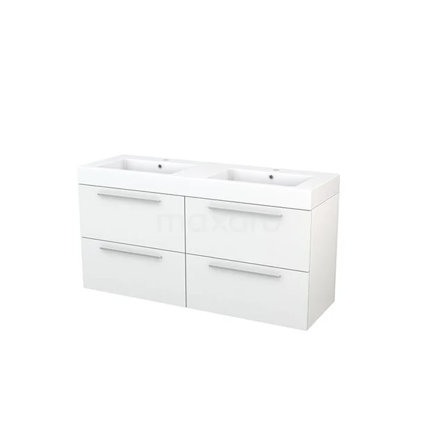 White double vanity unit with four drawers, modern design, ideal for a sleek and organised bathroom.