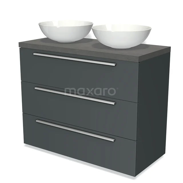 Modulo Plato Vanity units for countertop basin | 100 cm Dark grey Flat front Dark grey concrete worktop 3 drawers BMK19-00630