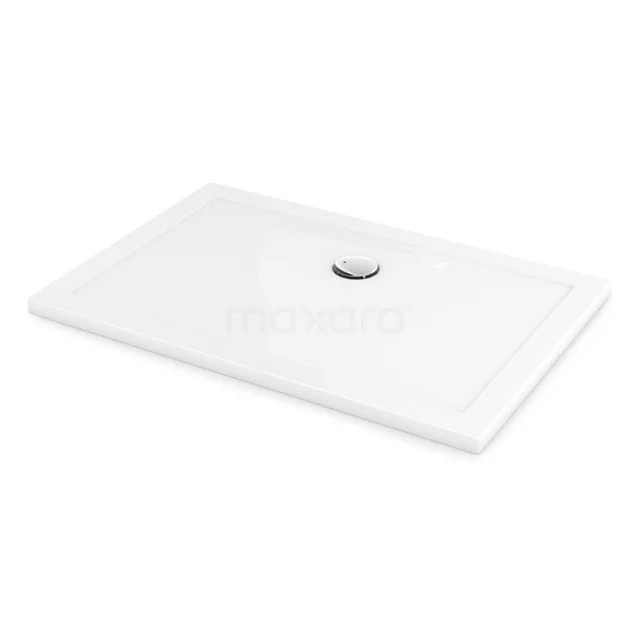 Rechteckige, weiße keramische Duschwanne mit Abfluss in der Mitte, ideal für ein modernes Badezimmer.