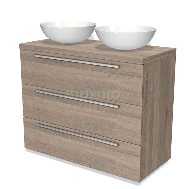 Modulo Plato Vanity units for countertop basin | 100 cm Oak Flat front Oak worktop 3 drawers BMK19-00707