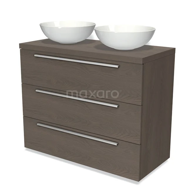 Modulo Plato Vanity units for countertop basin | 100 cm Dark brown oak Flat front Dark brown oak worktop 3 drawers BMK19-00823