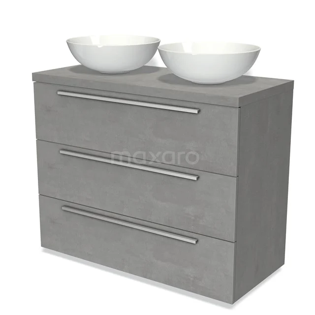 Modulo Plato Vanity units for countertop basin | 100 cm Light grey concrete Flat front Light grey concrete worktop 3 drawers BMK19-00881