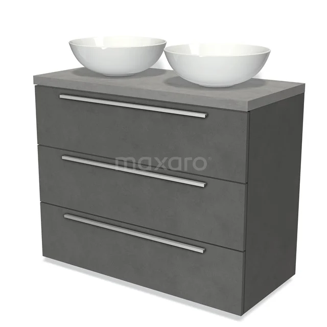 Modulo Plato Vanity units for countertop basin | 100 cm Dark grey concrete Flat front Light grey concrete worktop 3 drawers BMK19-00895
