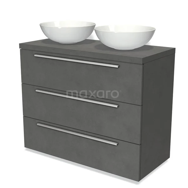 Modulo Plato Vanity units for countertop basin | 100 cm Dark grey concrete Flat front Dark grey concrete worktop 3 drawers BMK19-00896