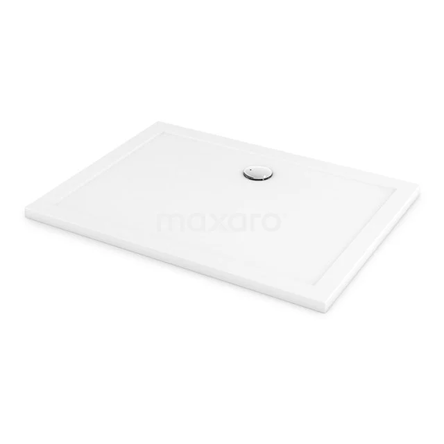 Weiße rechteckige Duschwanne aus Keramik, rutschhemmende Oberfläche, kompaktes Design, perfekt für moderne Bäder.