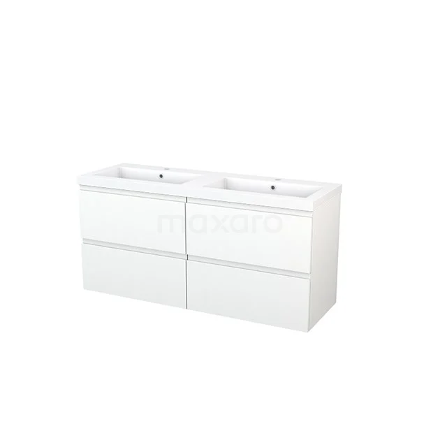 White double bathroom unit with ceramic vanity units with basin, modern finish and four spacious drawers for optimal storage space.