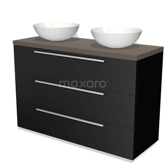 Modulo Plato Vanity units for countertop basin | 120 cm Matte black Flat front Dark brown oak worktop 3 drawers BMK19-00907