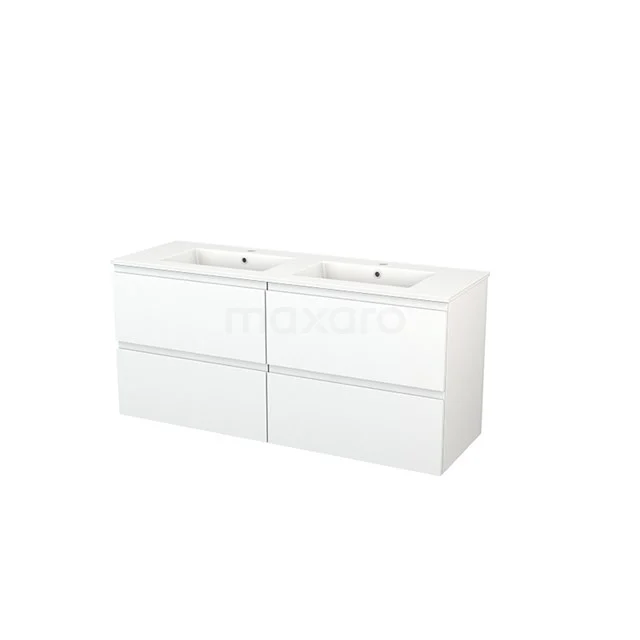 Modulo+ Vanity units with basin | 140 cm Matte white Handle-less front Ceramic 4 drawers BMP004149 White bathroom unit with vanity units with basin, sleek design and soft-close drawers, ideal for modern bathrooms.
