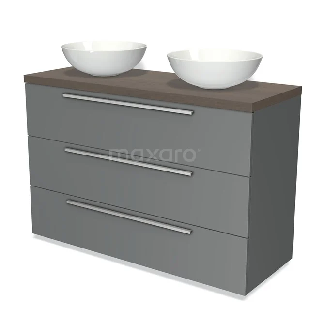 Modulo Plato Vanity units for countertop basin | 120 cm Mid grey Flat front Dark brown oak worktop 3 drawers BMK19-00949