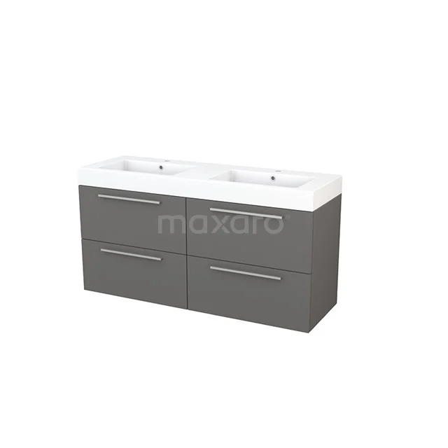 Modulo+ Bathroom furniture with sink | 140 cm Basalt Flat front Mineral marble 4 drawers BMP004154 Double vanity unit grey with 4 drawers and sleek handles, ideal for a modern bathroom design.