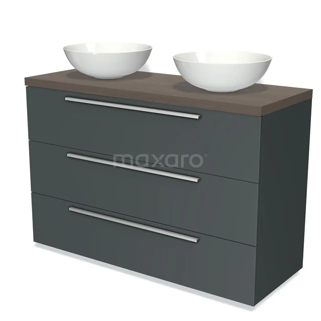 Modulo Plato Vanity units for countertop basin | 120 cm Dark grey Flat front Dark brown oak worktop 3 drawers BMK19-01075