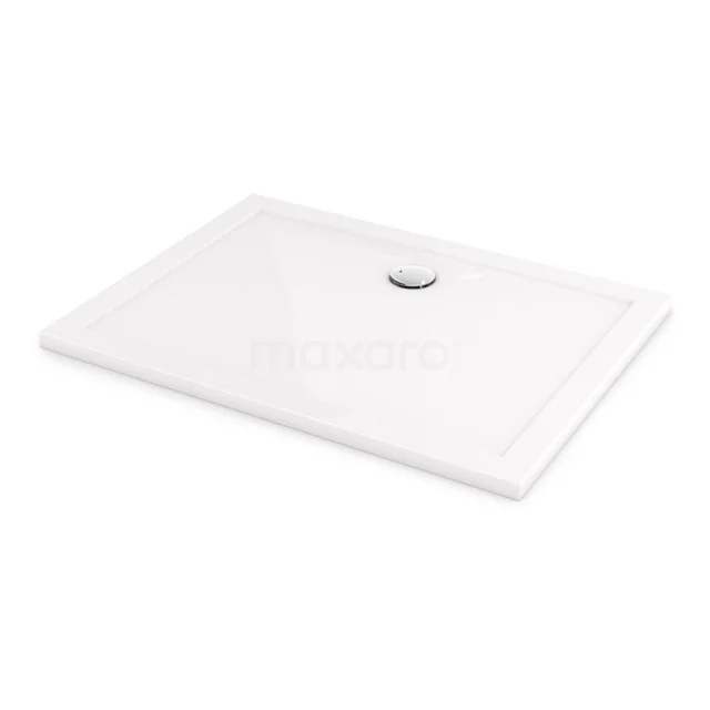 Weiße rechteckige Duschwanne aus Keramik mit integrierter Abfluss, perfekt für ein modernes Badezimmer.