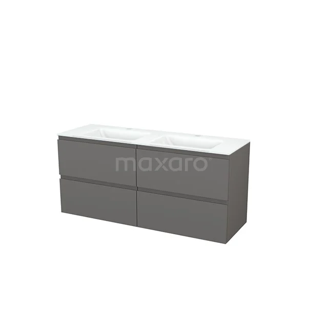 Modulo+ Bathroom furniture with sink | 140 cm Basalt Handle-less front Glass 4 drawers BMP004168 Grey bathroom cabinet with four drawers, modern finish and white basin; ideal for stylish and organised bathrooms.