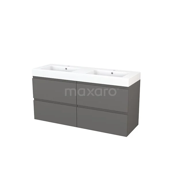 Modulo+ Bathroom furniture with sink | 140 cm Basalt Handle-less front Mineral marble 4 drawers BMP004172 Grey double vanity unit with four drawers, white ceramic sink and modern design, perfect for a stylish bathroom.
