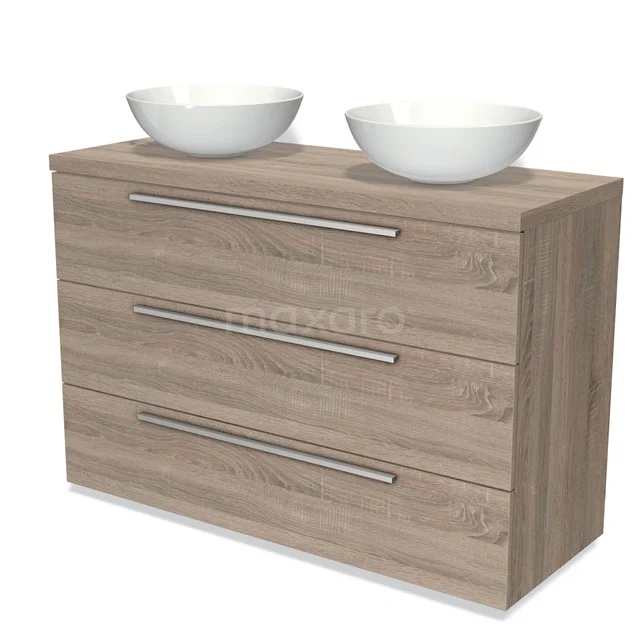 Modulo Plato Vanity units for countertop basin | 120 cm Oak Flat front Oak worktop 3 drawers BMK19-01155