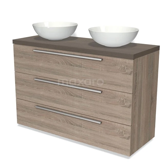 Modulo Plato Vanity units for countertop basin | 120 cm Oak Flat front Dark brown oak worktop 3 drawers BMK19-01159