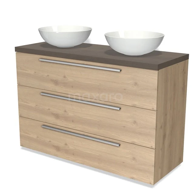 Modulo Plato Vanity units for countertop basin | 120 cm Light brown oak Flat front Dark brown oak worktop 3 drawers BMK19-01215