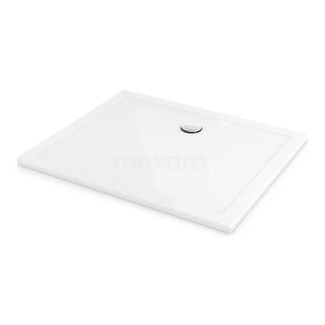 Weiße rechteckige Duschwanne aus Acryl mit Ablauf rechts, schlankes Design ideal für moderne Bäder.