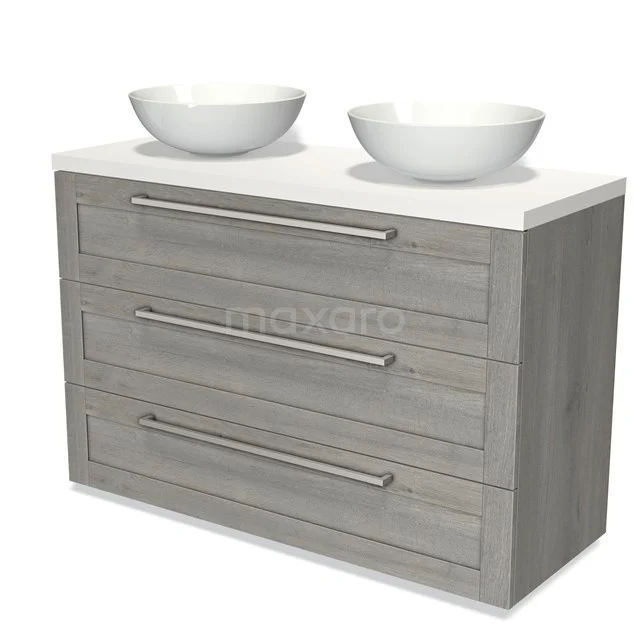 Modulo Plato Badkamermeubel voor waskom | 120 cm Grijs eiken Kader front Mat wit blad 3 lades BMK19-01306