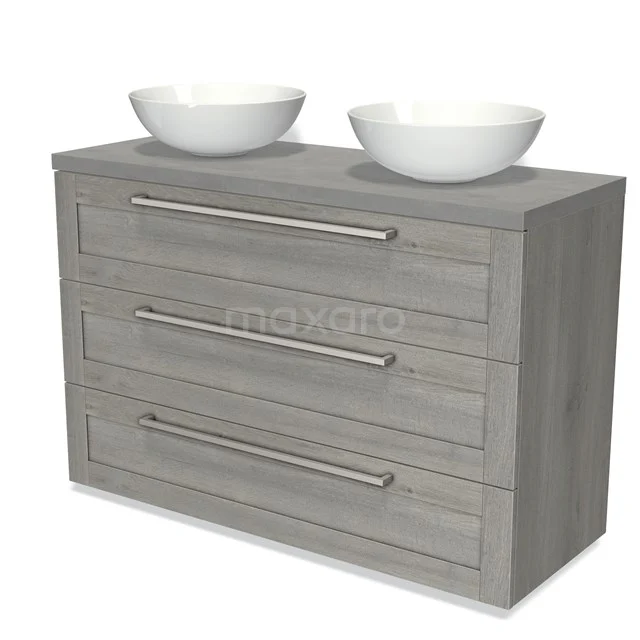 Modulo Plato Badkamermeubel voor waskom | 120 cm Grijs eiken Kader front Lichtgrijs beton blad 3 lades BMK19-01315