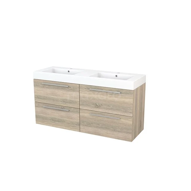 Modern wooden bathroom furniture set with double basin, light Oak look, ideal for stylish bathroom decor.