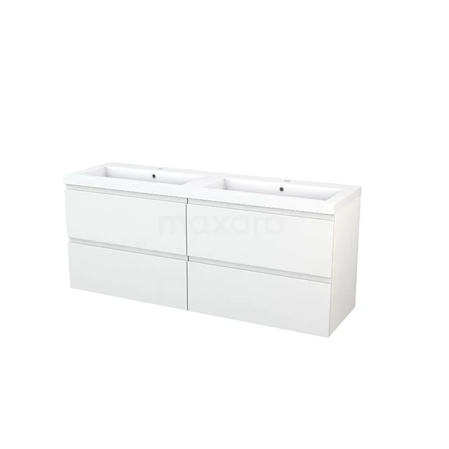 White double bathroom unit with four drawers, modern design and glossy finish, ideal for a minimalist bathroom style.