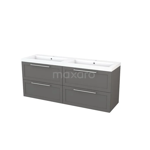 Modulo+ Waschtische | 160 cm Basalt Rahmen front Mineralguss 4 Schubladen BMP004244 Graues Doppelwaschbeckenmöbel mit vier Schubladen, keramischen Waschbecken und modernem Design; ideal für moderne Bäder.