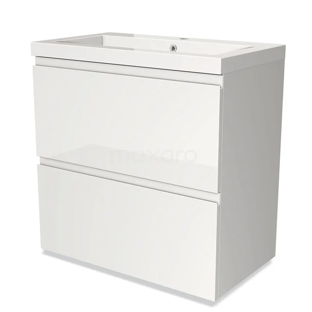 Hochglanz-Badmöbel 80cm Modulo Hochglanz Weiß 2 hohe Schubladen Griffloses Waschbecken Mineralguss BMW13-00131 Weißes Badezimmermöbel mit zwei grifflosen Schubladen, schlankes Design in Hochglanz-Oberfläche, ideal für ein modernes Badezimmer.