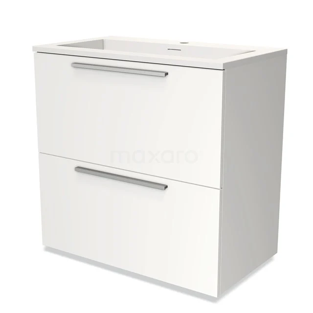 White bathroom unit with two drawers and modern handles, made of wood, ideal for stylish bathroom storage.