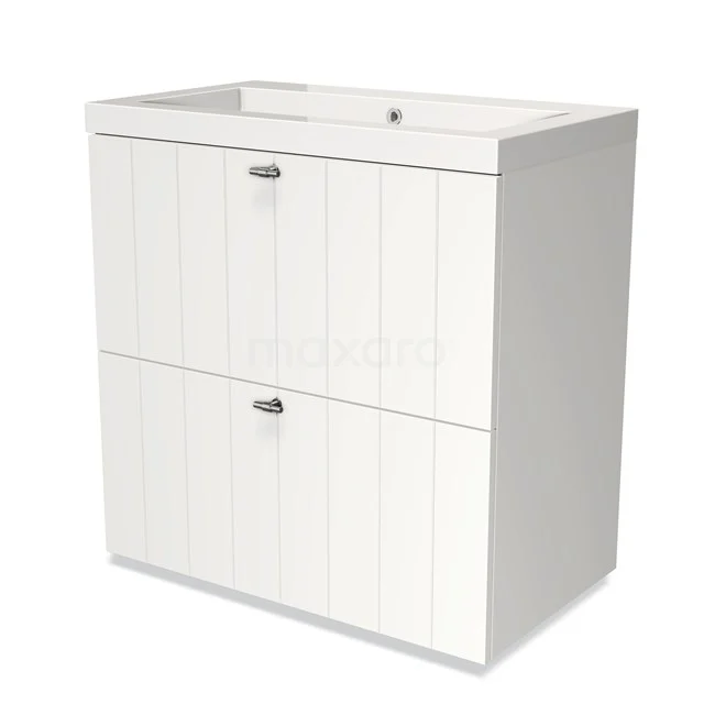 White bathroom unit with double drawers, vertical lines as design and chrome handles, perfect for modern bathrooms.