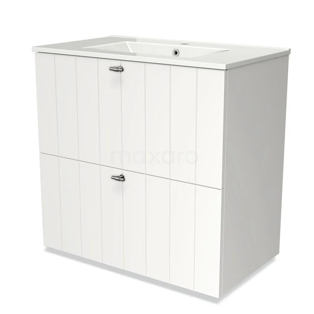 Modulo Bathroom furniture with sink | 80 cm Matte white Slat front Ceramic 2 stacked drawers under each other BMW13-00173 White bathroom unit with 2 drawers and integrated basin, made of MDF with vertical lines, perfect for a modern bathroom.