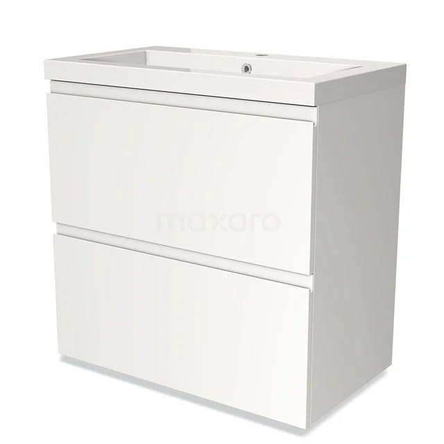 Modulo Vanity units with basin | 80 cm Matte white Handle-less front Mineral marble 2 stacked drawers under each other BMW13-00179 White vanity unit with two drawers, modern design, ideal for a sleek bathroom style, made of high-quality materials.