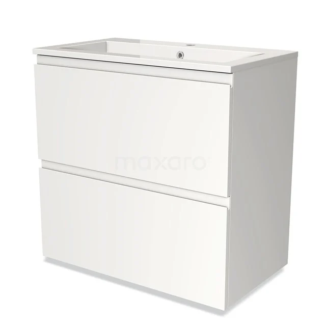 Wit badkamermeubel met twee lades, modern design, hoogglans afwerking, geschikt voor een stijlvolle en functionele badkamer.