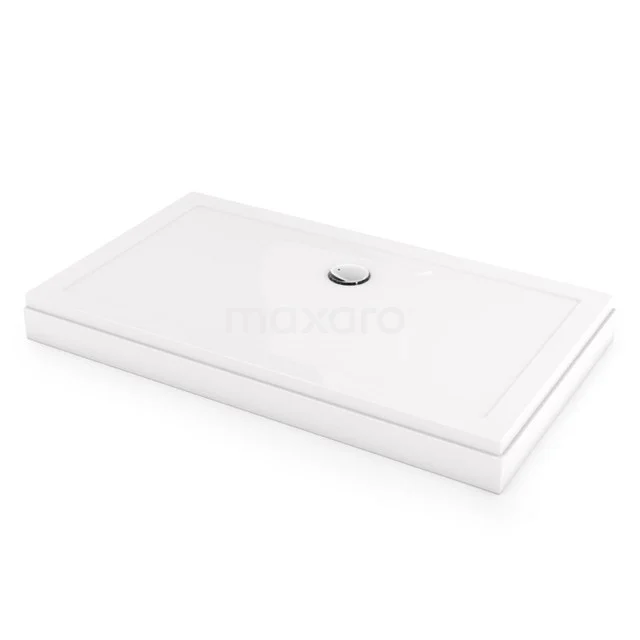 Rechteckige weiße Duschwanne aus Keramik mit Abfluss in der Mitte, ideal für ein modernes Badezimmer.